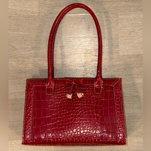 Liz Claiborne Red Croc-Embossed Shoulder Tote